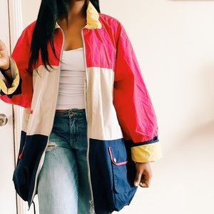 Vintage color block nautical style rain jacket